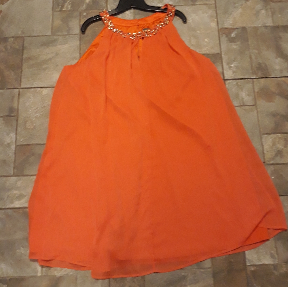 Vince Camuto Women's 18W Jeweled Beaded Orange Chiffon Shift Dress, Keyhole NWOT - Picture 5 of 11